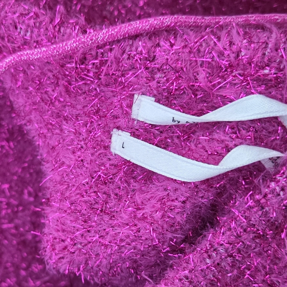 By Anthropologie Eyelash Pullover Cropped Sweater Metallic Pink Size Large - Picture 5 of 7